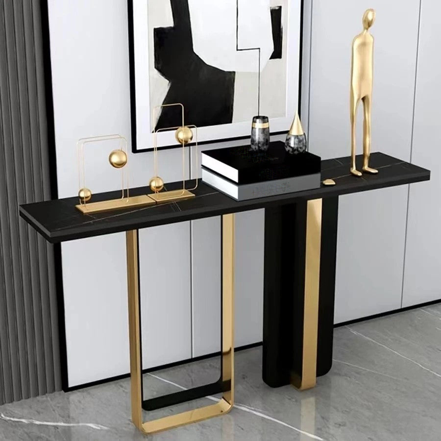 16 Inch Wide Glam Accent Table Rectangle Stone Console Table for Hall