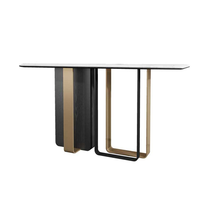 16 Inch Wide Glam Accent Table Rectangle Stone Console Table for Hall
