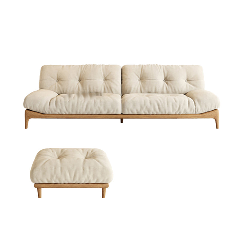 Cream Tufted Armless Sofa Wooden Frame Settee in Ash with Footrest