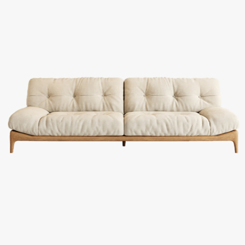 Cream Tufted Armless Sofa Wooden Frame Settee in Ash with Footrest
