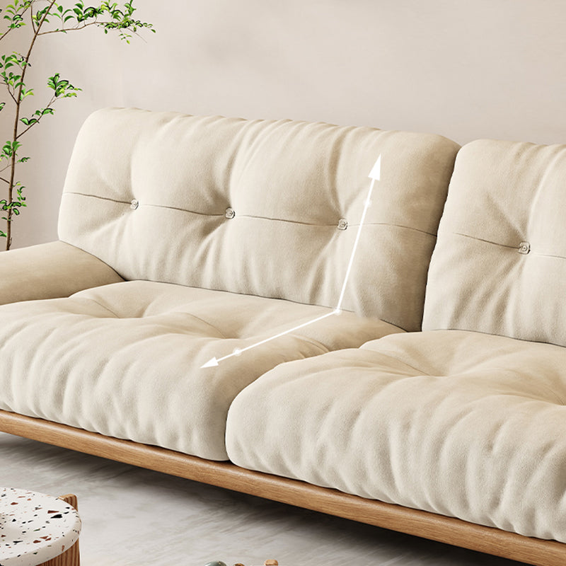 Cream Tufted Armless Sofa Wooden Frame Settee in Ash with Footrest