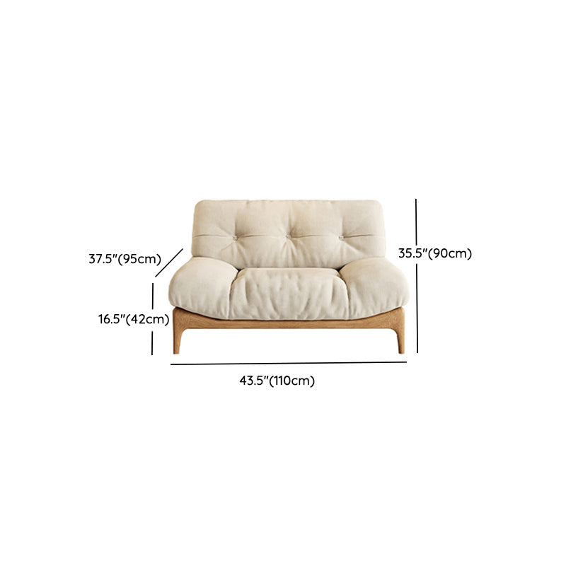 Cream Tufted Armless Sofa Wooden Frame Settee in Ash with Footrest