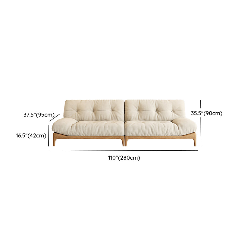 Cream Tufted Armless Sofa Wooden Frame Settee in Ash with Footrest