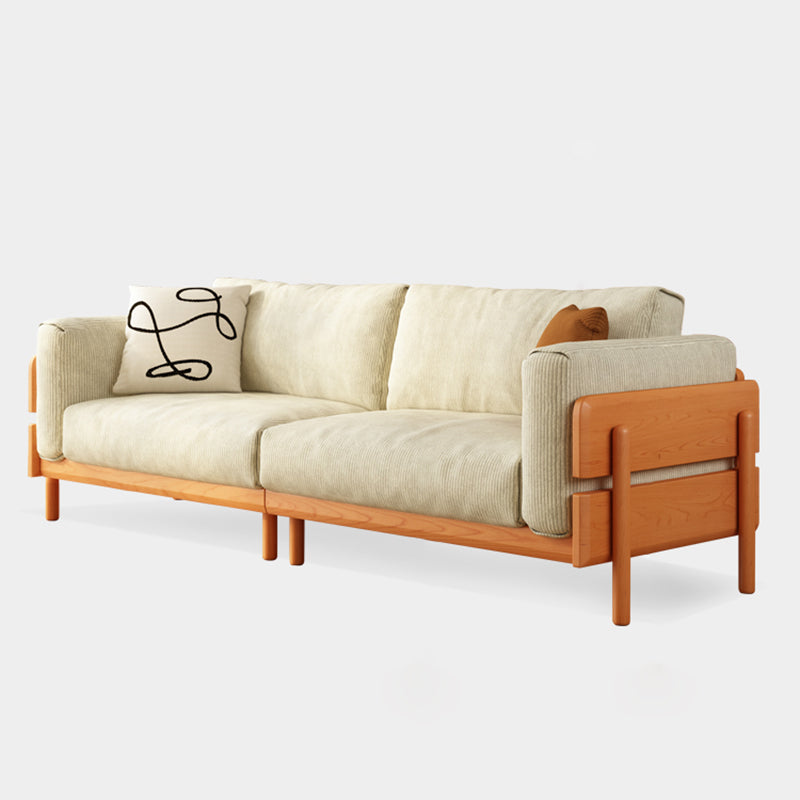 Solid Wood Square Arm Sofa Slipcovered Corduroy Cushions Sofa