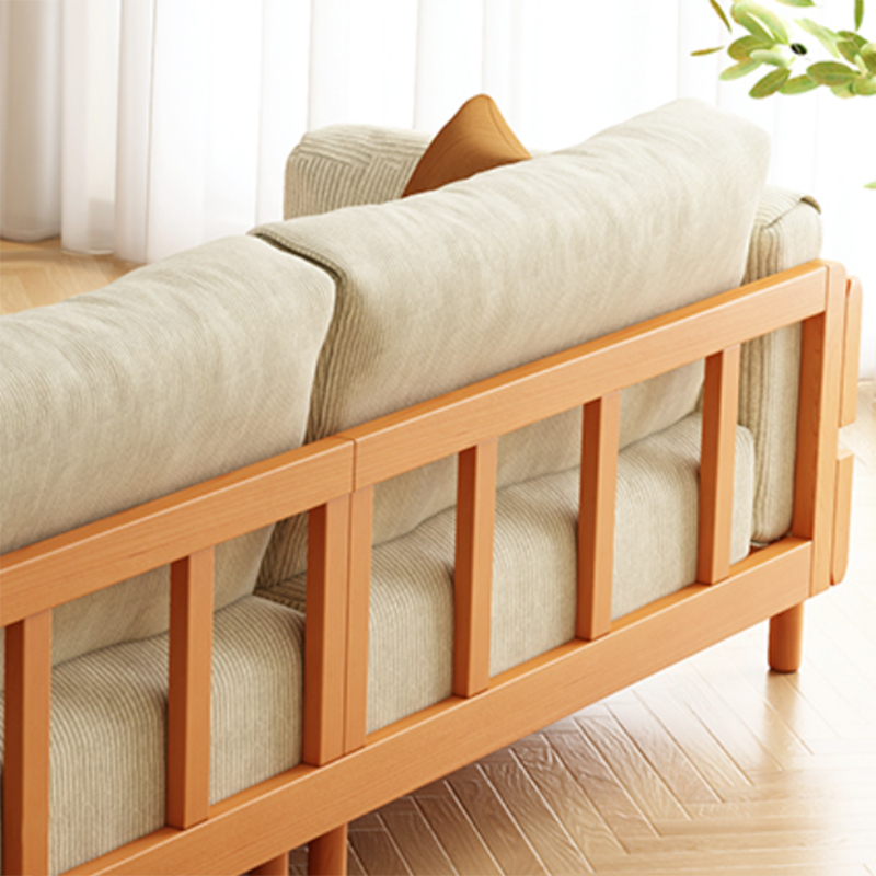 Solid Wood Square Arm Sofa Slipcovered Corduroy Cushions Sofa