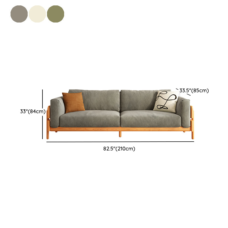Solid Wood Square Arm Sofa Slipcovered Corduroy Cushions Sofa