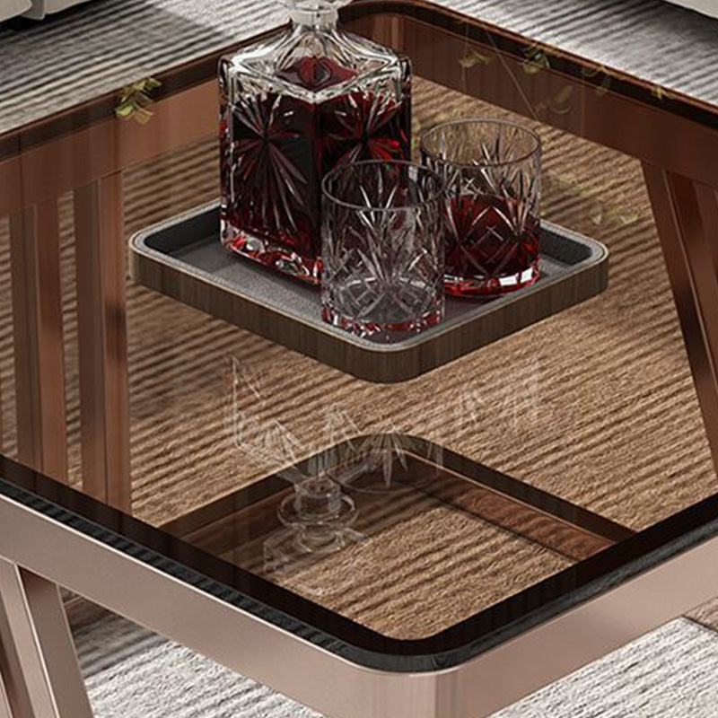 2 Nesting Coffee Table Set Slate & Glass Top Square Cocktail Table with Drawers