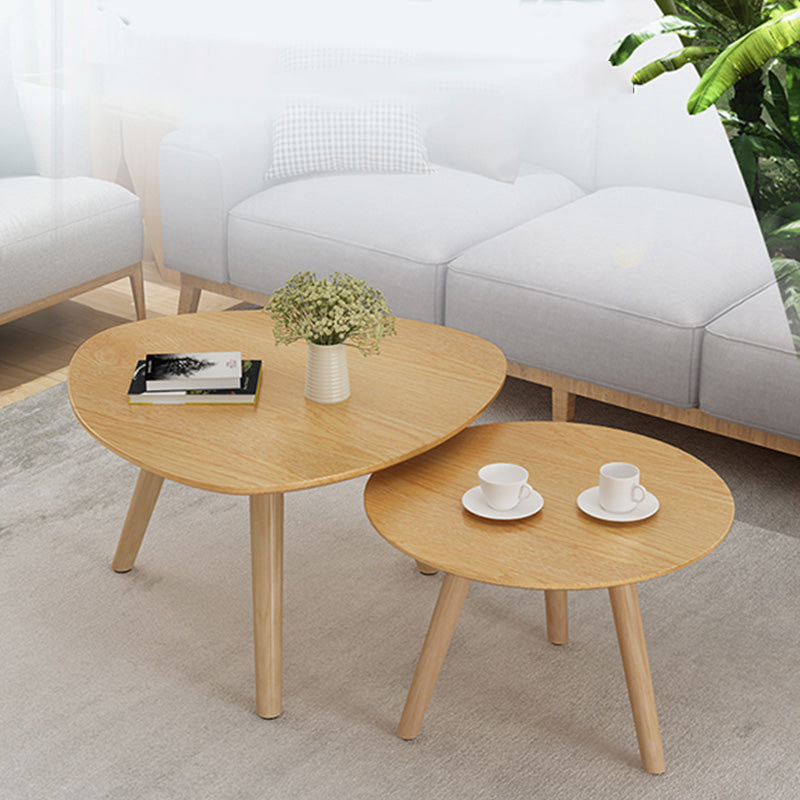 Solid Wood 3 Legs Coffee Table Set Modern Geometric Cocktail Table