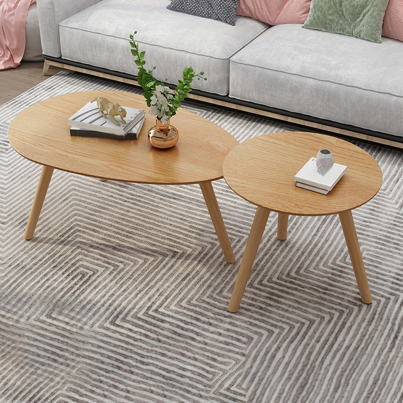 Solid Wood 3 Legs Coffee Table Set Modern Geometric Cocktail Table