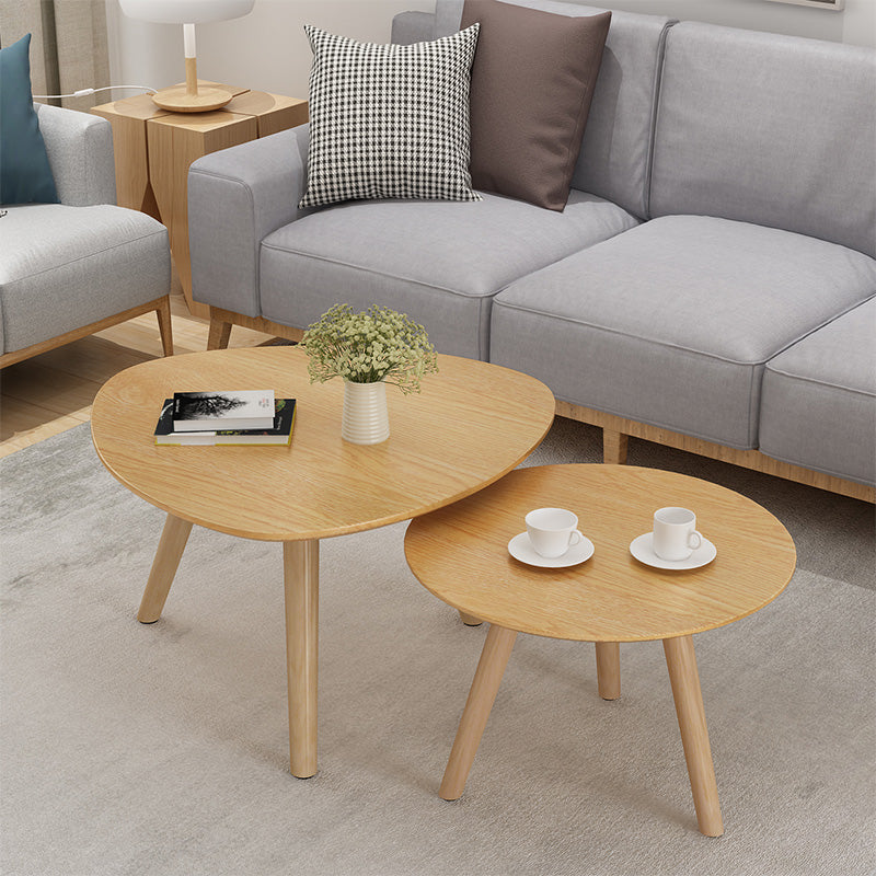 Solid Wood 3 Legs Coffee Table Set Modern Geometric Cocktail Table