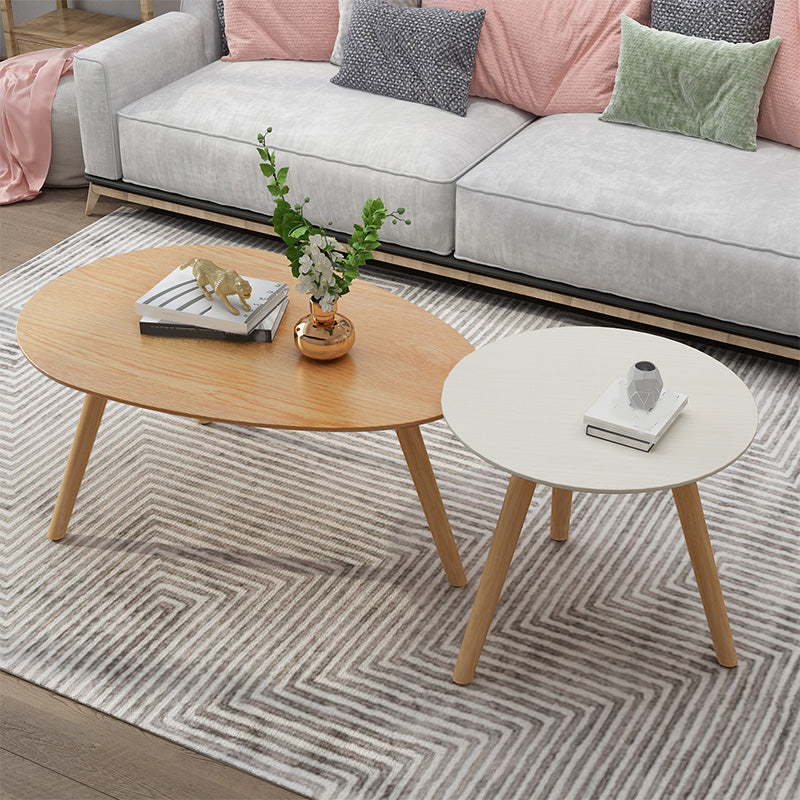 Solid Wood 3 Legs Coffee Table Set Modern Geometric Cocktail Table