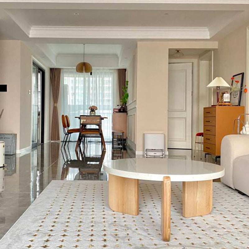 3 Legs Coffee Table Contemporary Round Stone Coffee or End Table