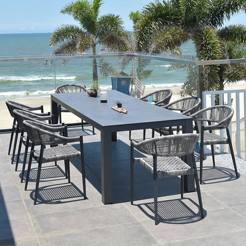 Industrial Black Dining Table Set 1/5/7 Pcs Stone Patio Dining Table Set