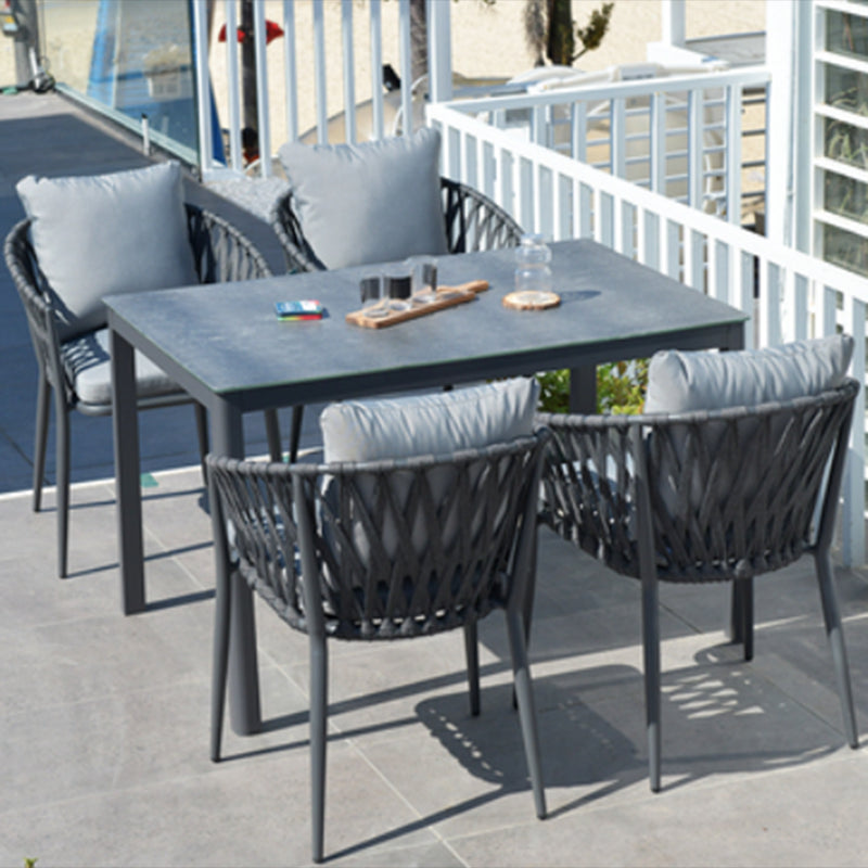 Industrial Black Dining Table Set 1/5/7 Pcs Stone Patio Dining Table Set