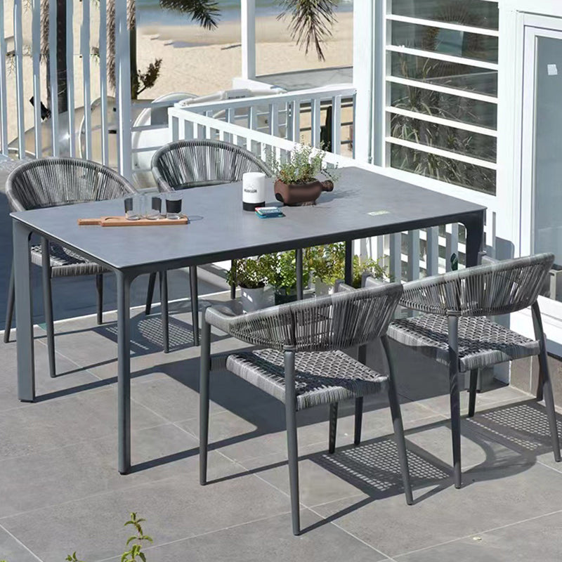 Industrial Black Dining Table Set 1/5/7 Pcs Stone Patio Dining Table Set