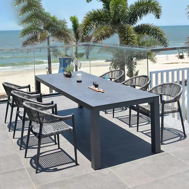 Industrial Black Dining Table Set 1/5/7 Pcs Stone Patio Dining Table Set