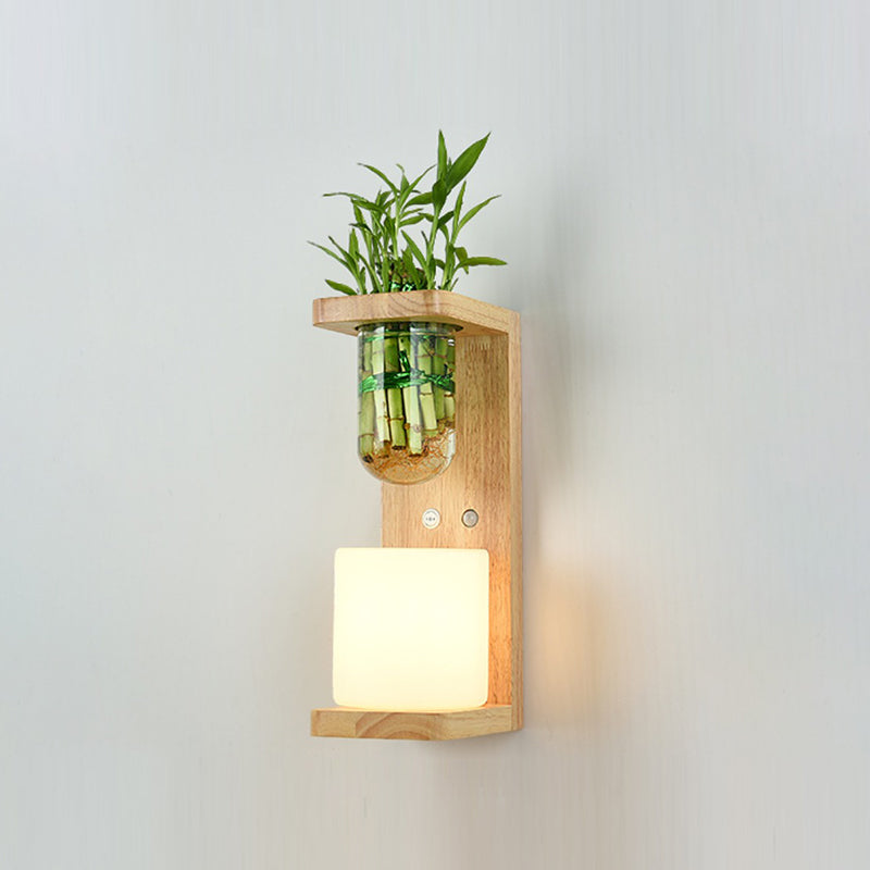 1-Light Wall Lamp Modern Wooden Shade Wall Lighting Fixtures without Plants