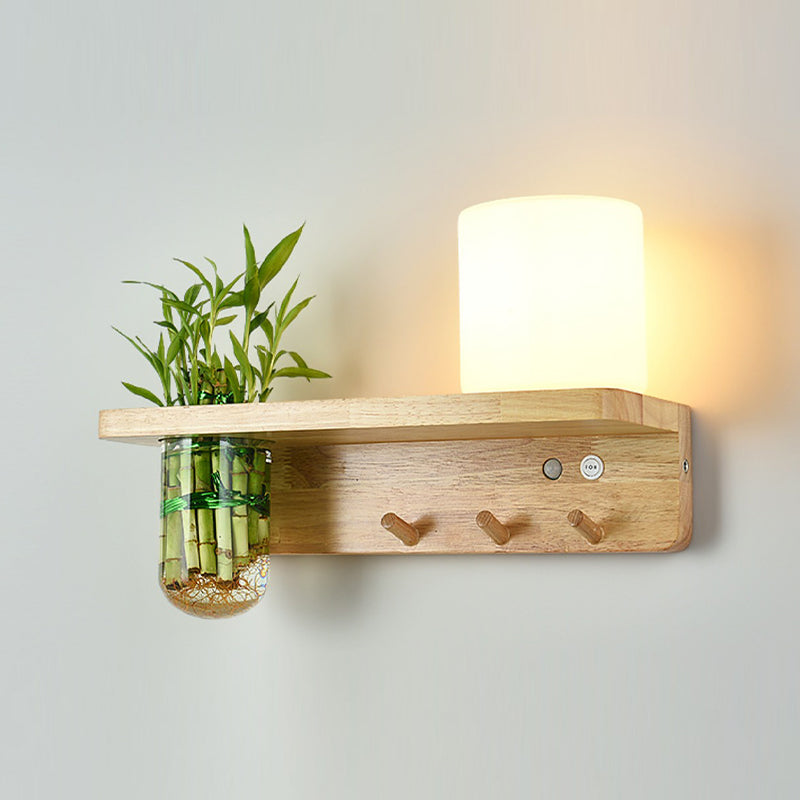 1-Light Wall Lamp Modern Wooden Shade Wall Lighting Fixtures without Plants