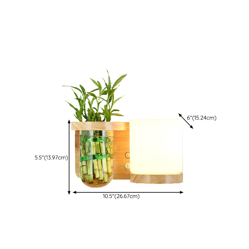 1-Light Wall Lamp Modern Wooden Shade Wall Lighting Fixtures without Plants