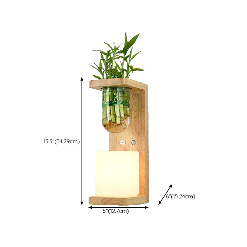 1-Light Wall Lamp Modern Wooden Shade Wall Lighting Fixtures without Plants