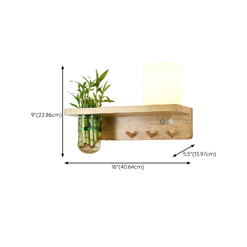 1-Light Wall Lamp Modern Wooden Shade Wall Lighting Fixtures without Plants