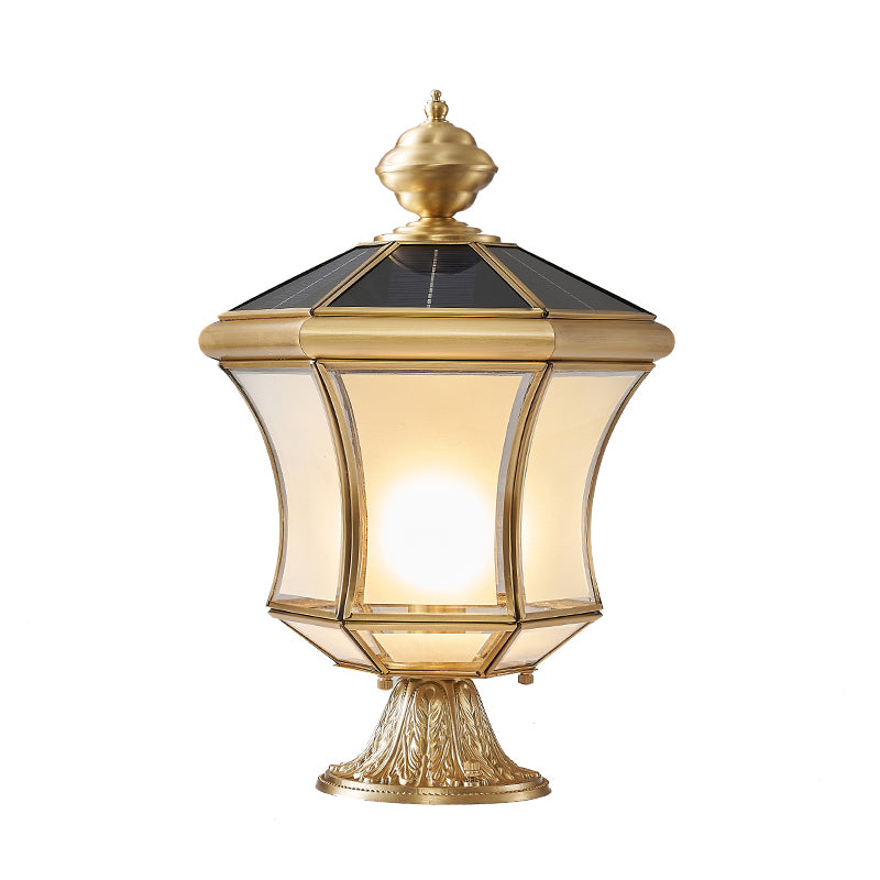 Drum Shape Metal Outdoor Lamp Modern Style 1 Light Solar Pillar Lights in Brass