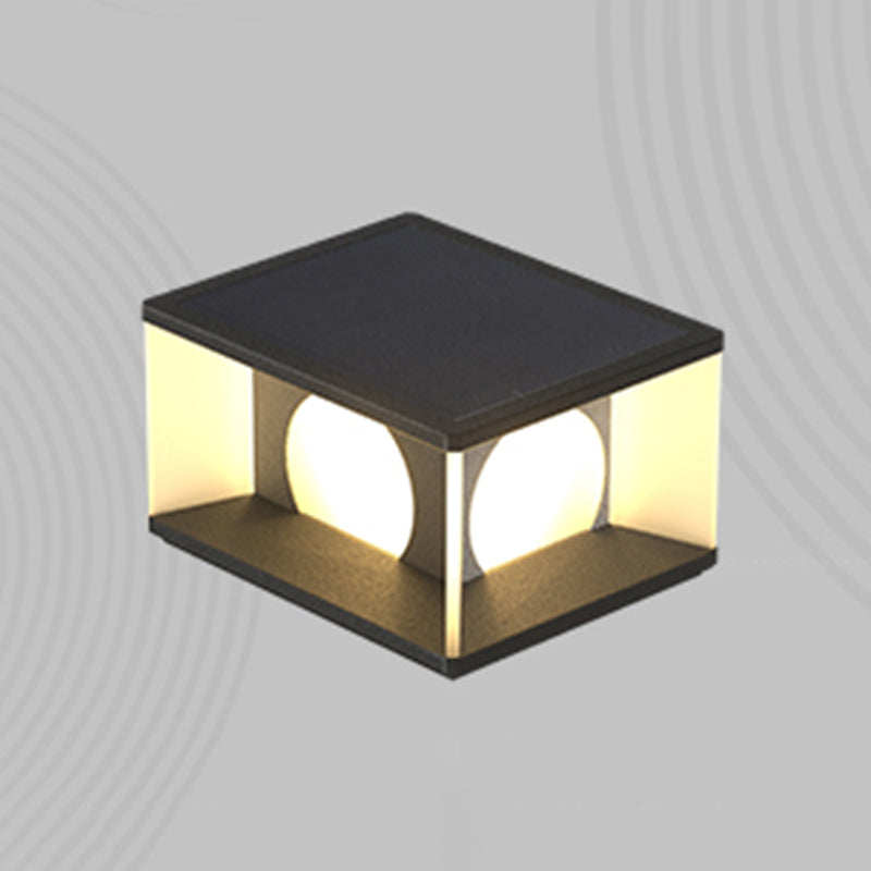 Geometric Shape Metal Outdoor Lamp Modern Style 1 Light Solar Pillar Light in Black