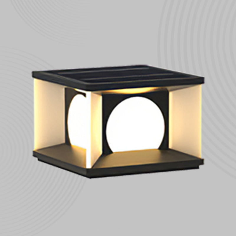 Geometric Shape Metal Outdoor Lamp Modern Style 1 Light Solar Pillar Light in Black