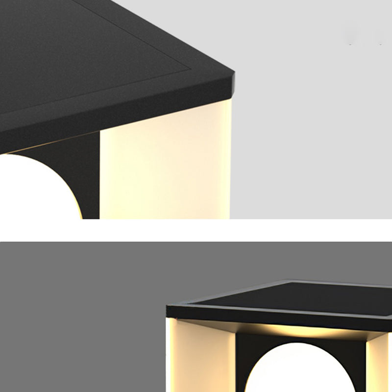 Geometric Shape Metal Outdoor Lamp Modern Style 1 Light Solar Pillar Light in Black