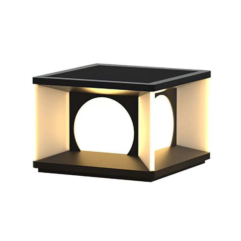 Geometric Shape Metal Outdoor Lamp Modern Style 1 Light Solar Pillar Light in Black