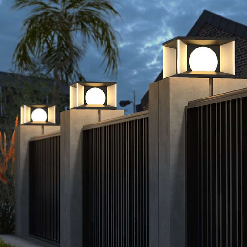 Geometric Shape Metal Outdoor Lamp Modern Style 1 Light Solar Pillar Light in Black