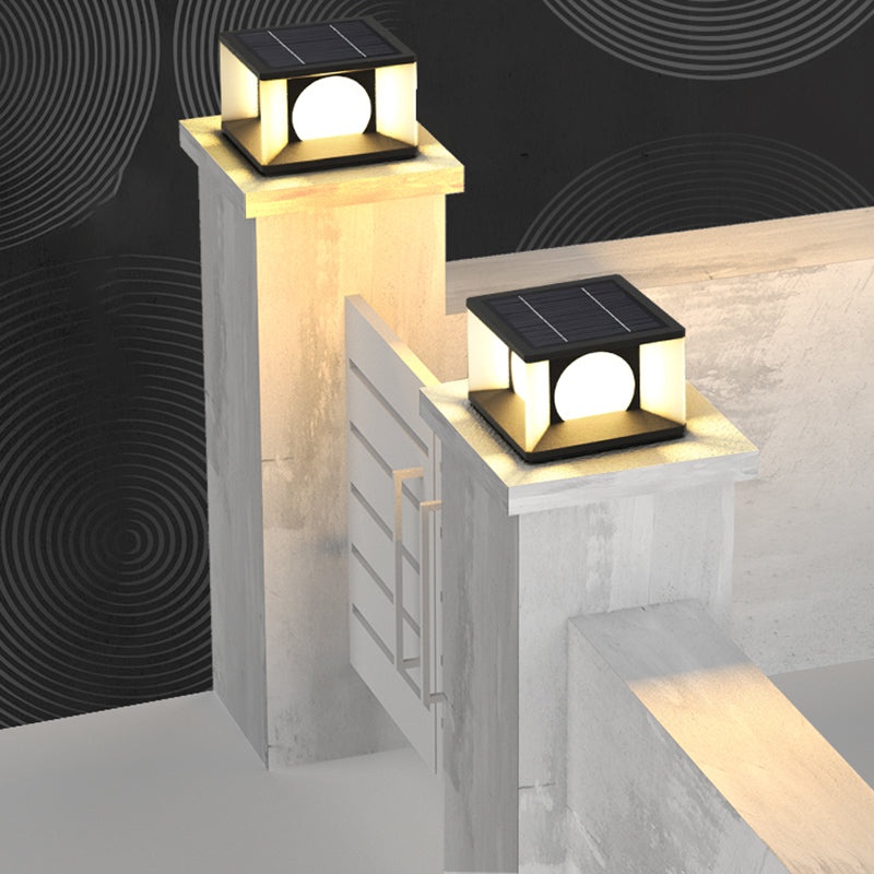 Geometric Shape Metal Outdoor Lamp Modern Style 1 Light Solar Pillar Light in Black