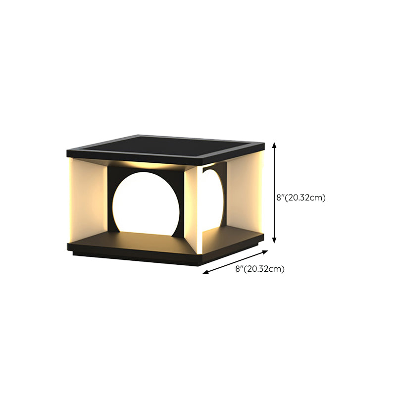 Geometric Shape Metal Outdoor Lamp Modern Style 1 Light Solar Pillar Light in Black