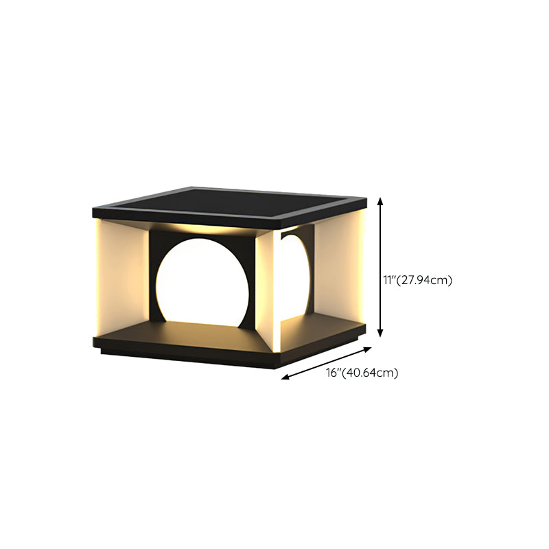 Geometric Shape Metal Outdoor Lamp Modern Style 1 Light Solar Pillar Light in Black