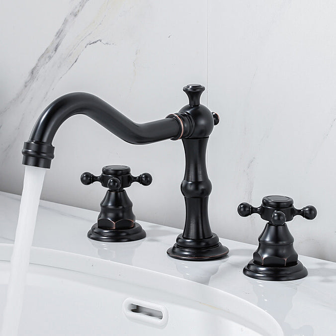 Industrial Wide Spread Bathroom Faucet 2 Cross Handles Lavatory Faucet