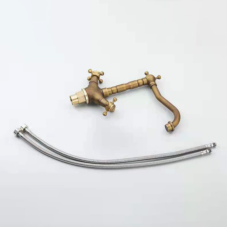 Industrial Wide Spread Bathroom Faucet Cross Handles Lavatory Faucet