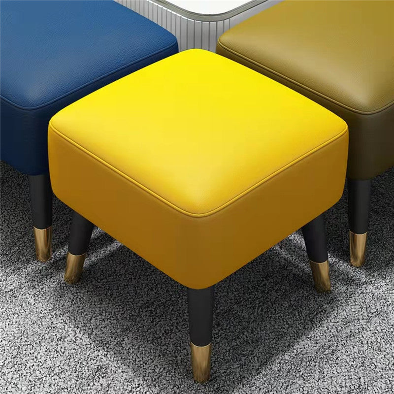 Square Glam Ottoman Water Resistant Pure Color Genuine Leather Cube Ottoman