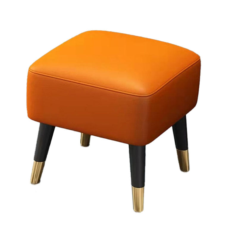 Square Glam Ottoman Water Resistant Pure Color Genuine Leather Cube Ottoman