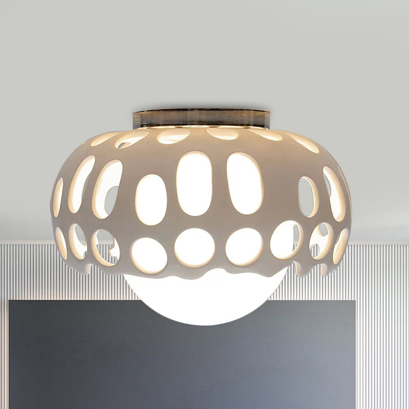 Resin Hollow-Out Dome Flushmount Light Modern 1 Light 11 "/13" Wide Ceiling Mounted Lamp in White