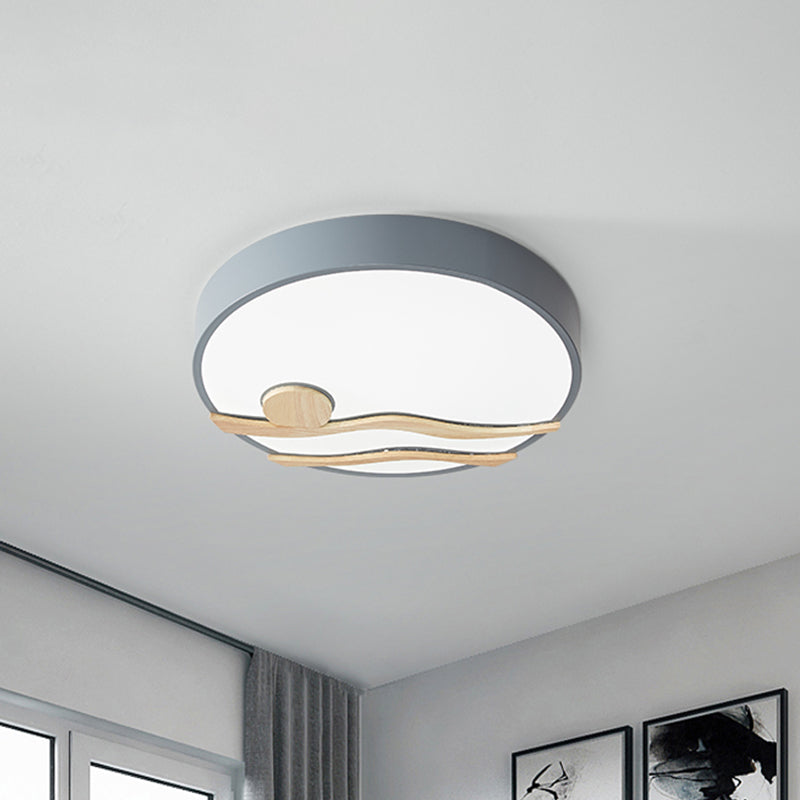 White/Grey Finish Round Ceiling Mounted Light Modern LED Iron Flushmount Lamp for Bedroom, 16"/19.5" Wide
