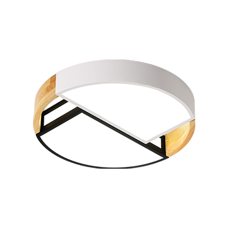 Splicing Drum Flush Light Fixture Modernist Metal LED White-Black-Wood Flush Mount, 16"/19.5" Dia