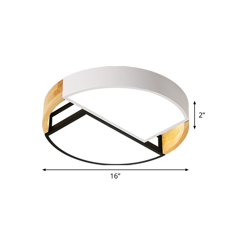 Splicing Drum Flush Light Fixture Modernist Metal LED White-Black-Wood Flush Mount, 16"/19.5" Dia