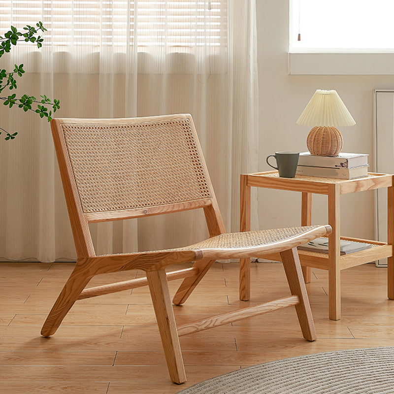Solid Wood Armless Chair Woven Back Lounge Chair for Living Room