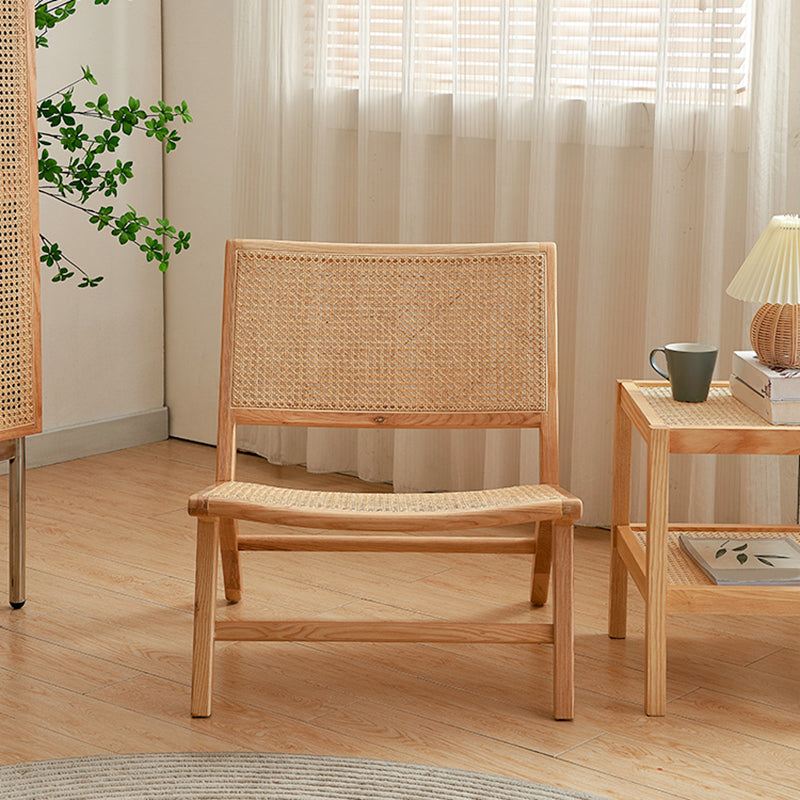 Solid Wood Armless Chair Woven Back Lounge Chair for Living Room