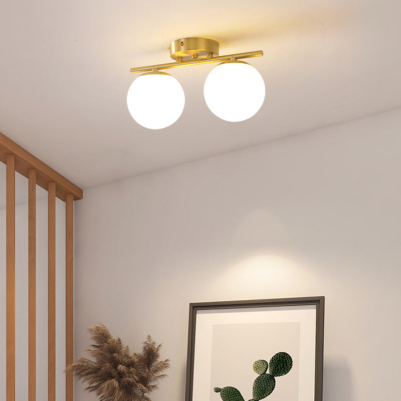 American Metal Flush Mount Ball Shape Ceiling Light with Glass Shade for Living Room
