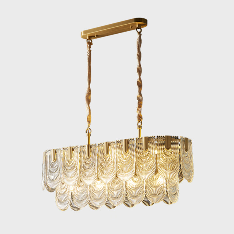 Modern Metal Pendant Light Oval Shape Island Light with Glass Shade for Living Room