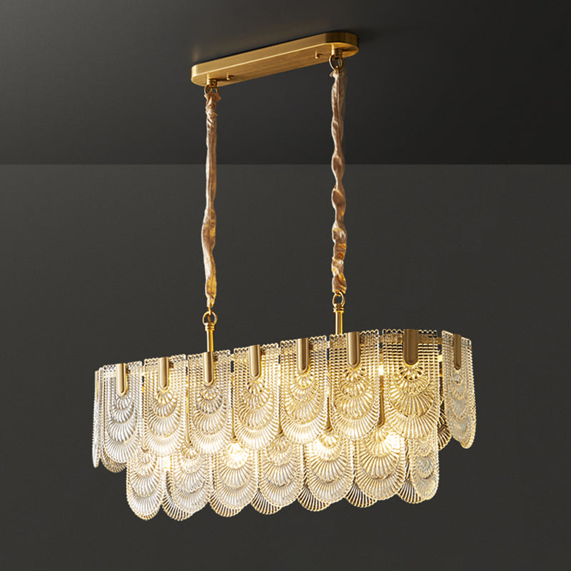 Modern Metal Pendant Light Oval Shape Island Light with Glass Shade for Living Room