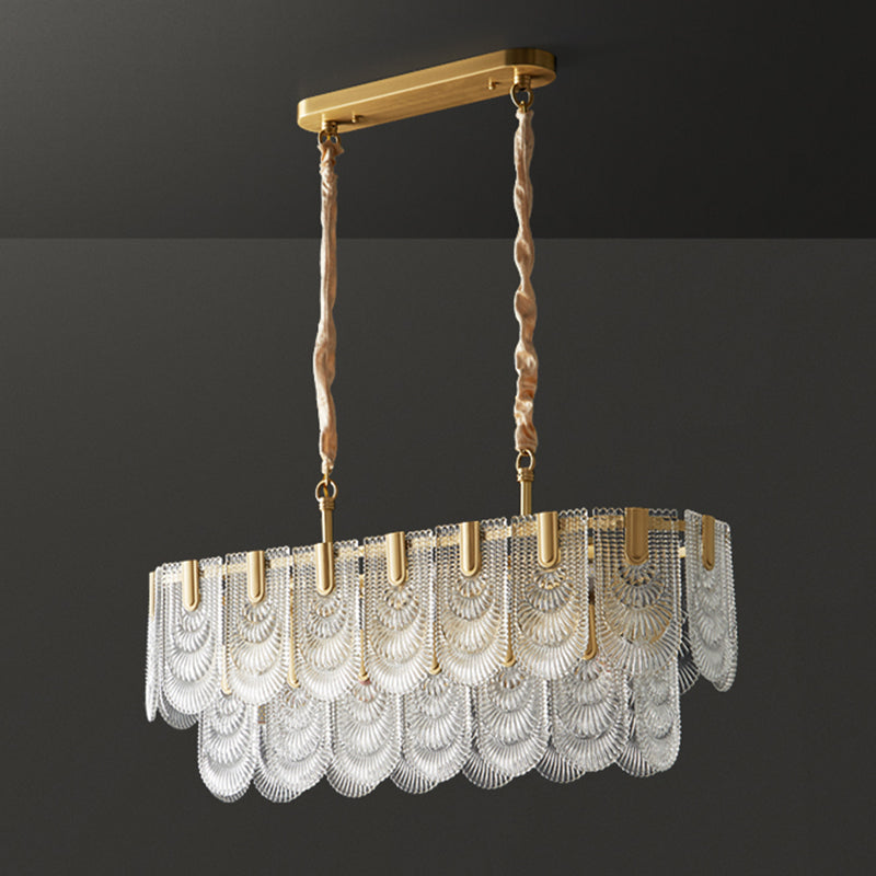 Modern Metal Pendant Light Oval Shape Island Light with Glass Shade for Living Room