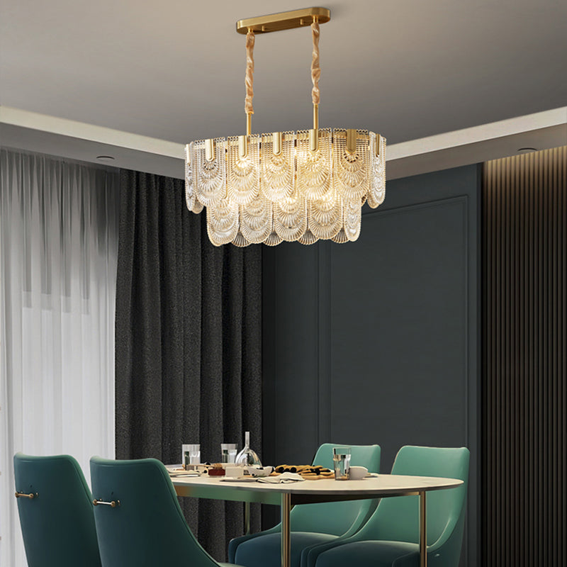 Modern Metal Pendant Light Oval Shape Island Light with Glass Shade for Living Room