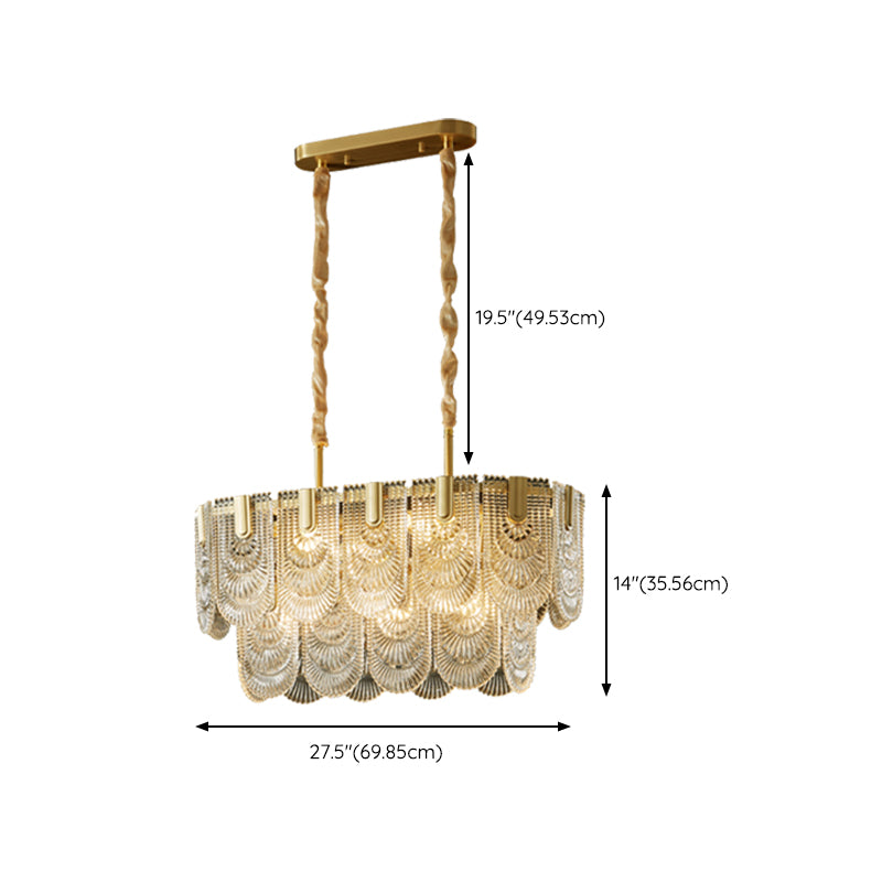 Modern Metal Pendant Light Oval Shape Island Light with Glass Shade for Living Room